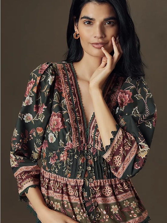 FARM Rio Tops - Farm Rio flowering Garden cotton blouse